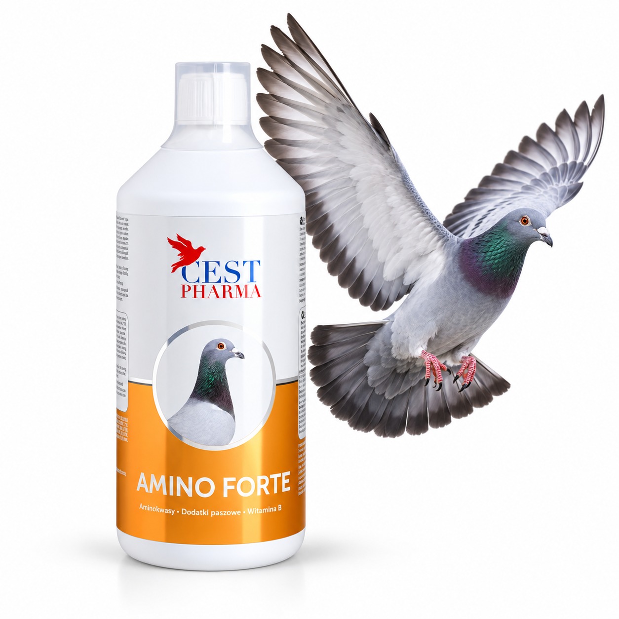 Cest Pharma Amino Forte 1 l – aminokwasy dla gołębi, butelka na białym tle