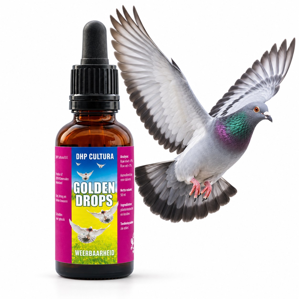 DHP Cultura Golden Drops 50 ml – krople z akryflawiną dla gołębi pocztowych
