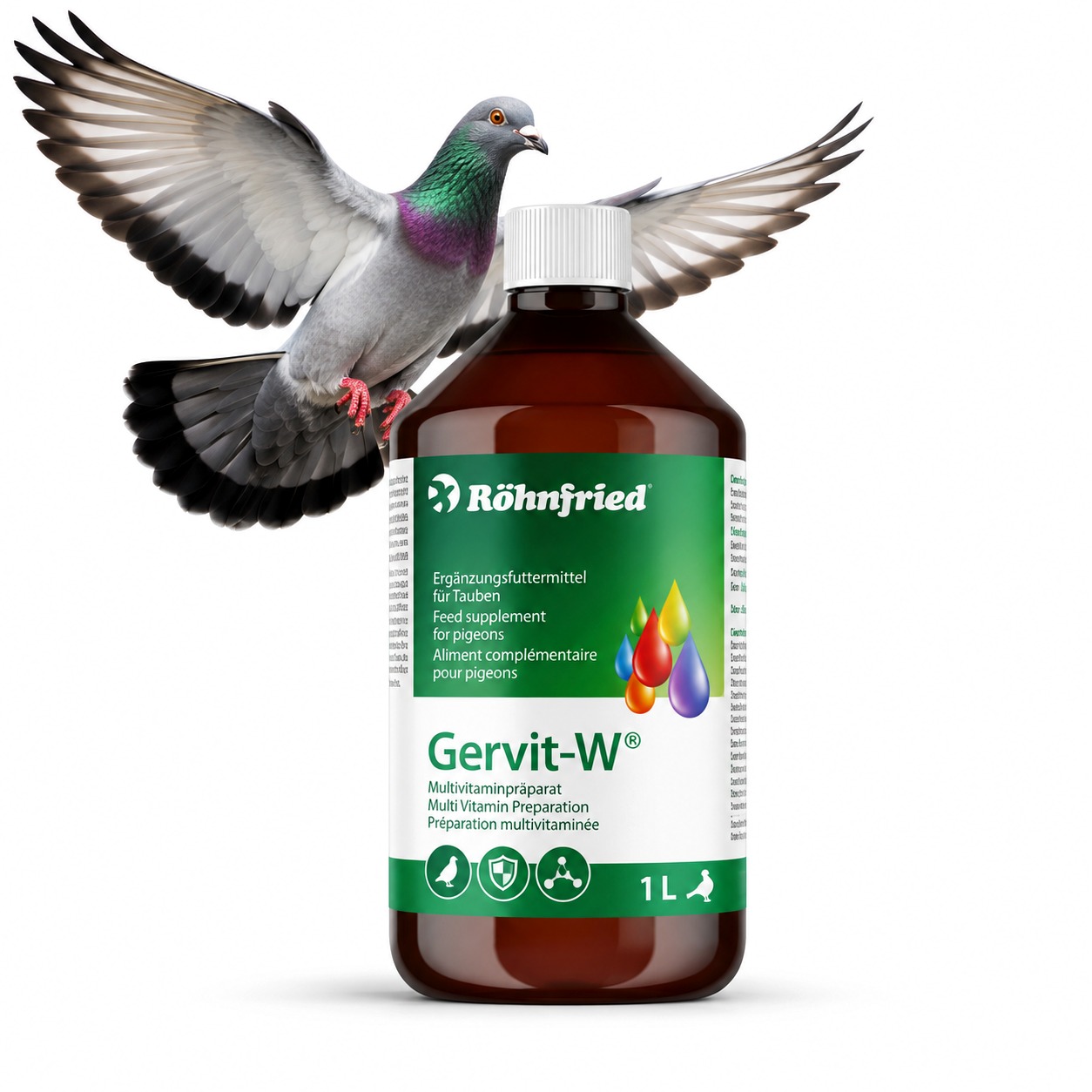 Gervit-W dla gołębi Röhnfried 1000 ml – multiwitamina do wody pitnej