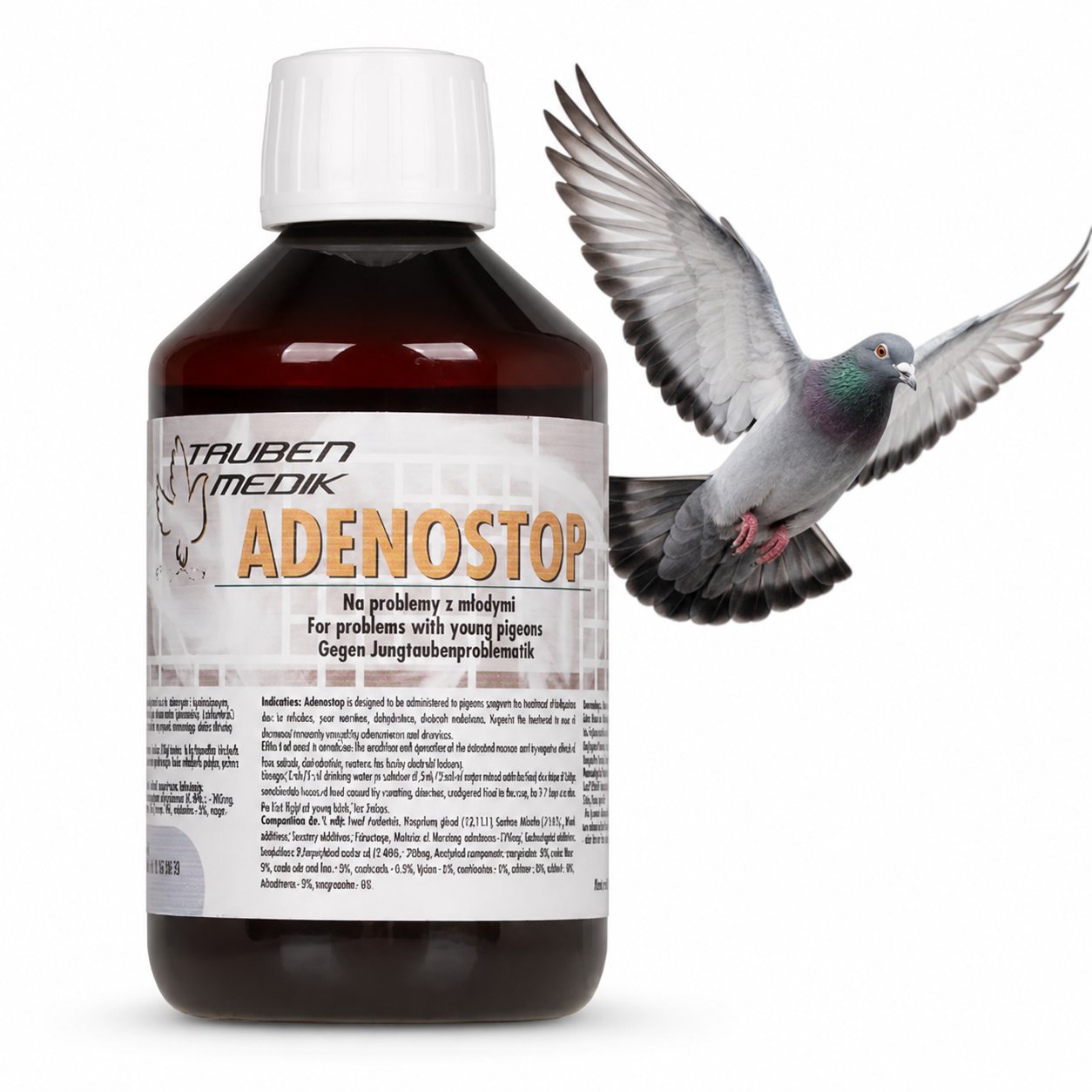 Adenostop 250 ml Tauben Medik – preparat z elektrolitami, wsparcie przy adeno u gołębi