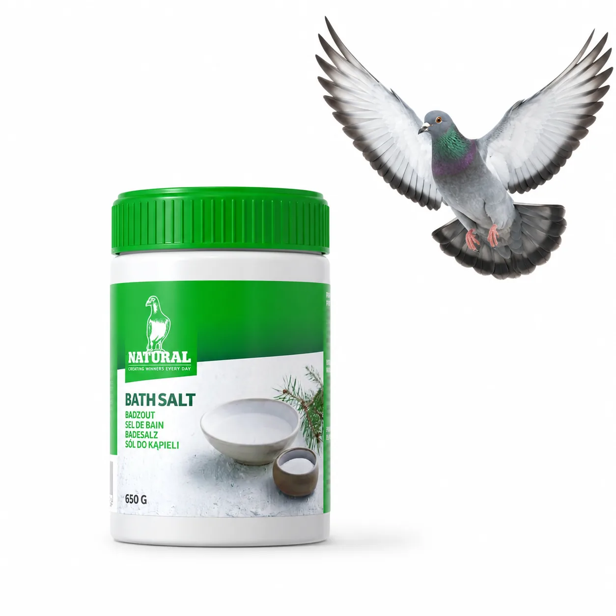 Natural Bathsalt 650 g – sól do kąpieli dla gołębi z ekstraktem sosnowym na łupież